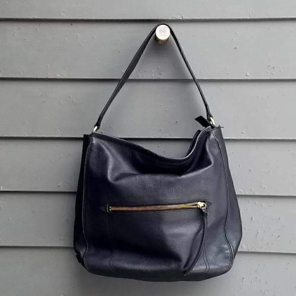 Cole Haan Black Pebbled Leather Hobo Bag withβOutside ZipβPocket